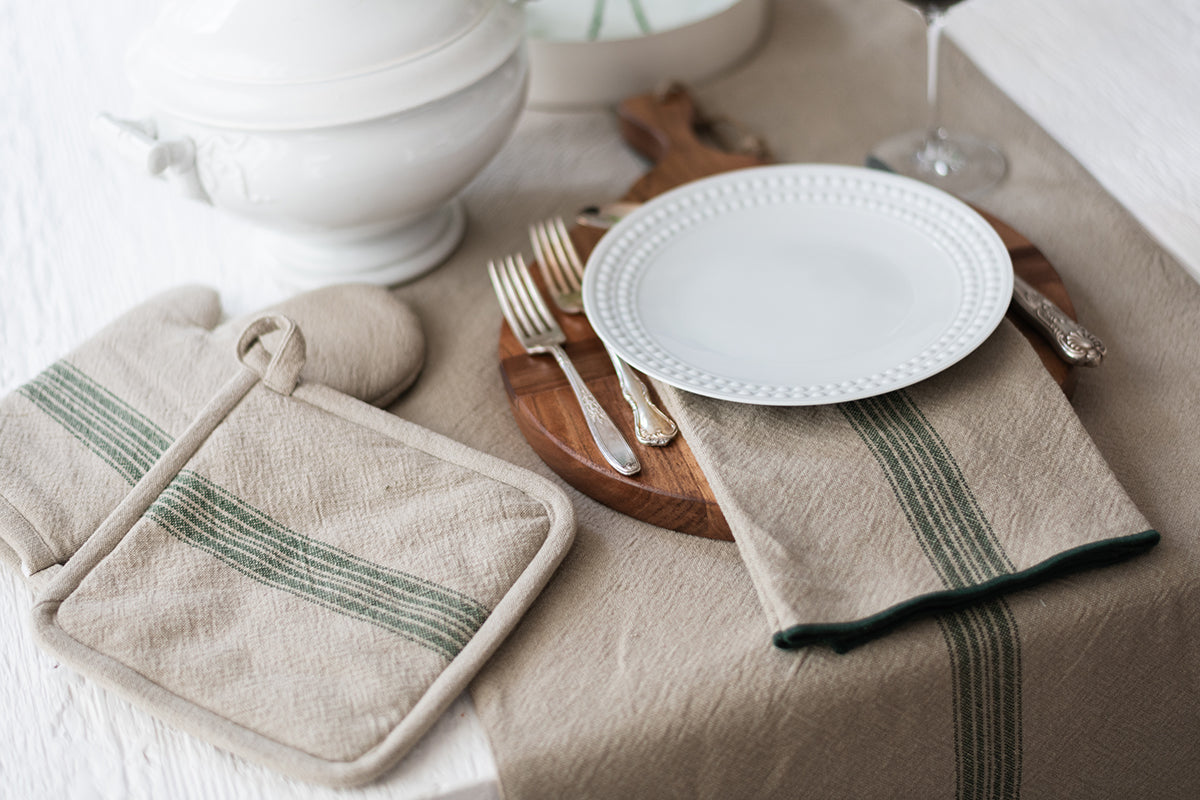 Dinner Napkins | Vintage Spruce Green Stripe | Set of 4