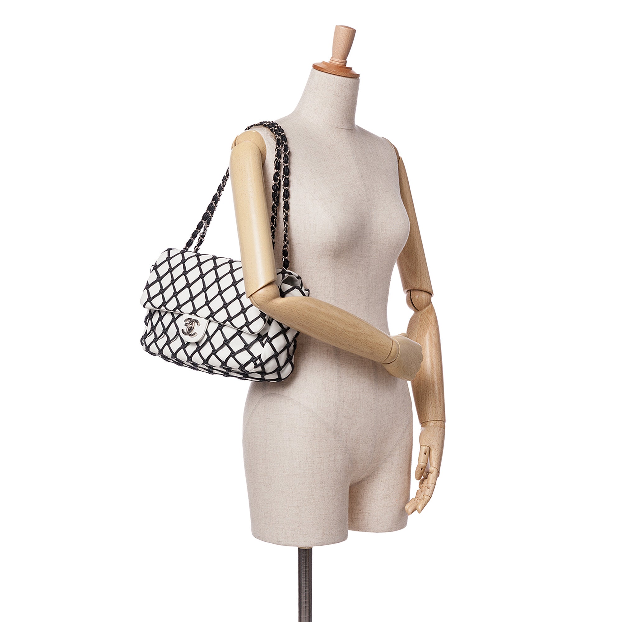 Chanel | Pre-Owned Jumbo Calfskin Canebiers Net Flap | White