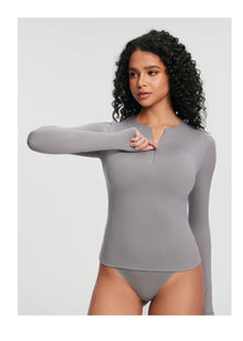 Quarter Zip Long Sleeve Top | Cool Gray