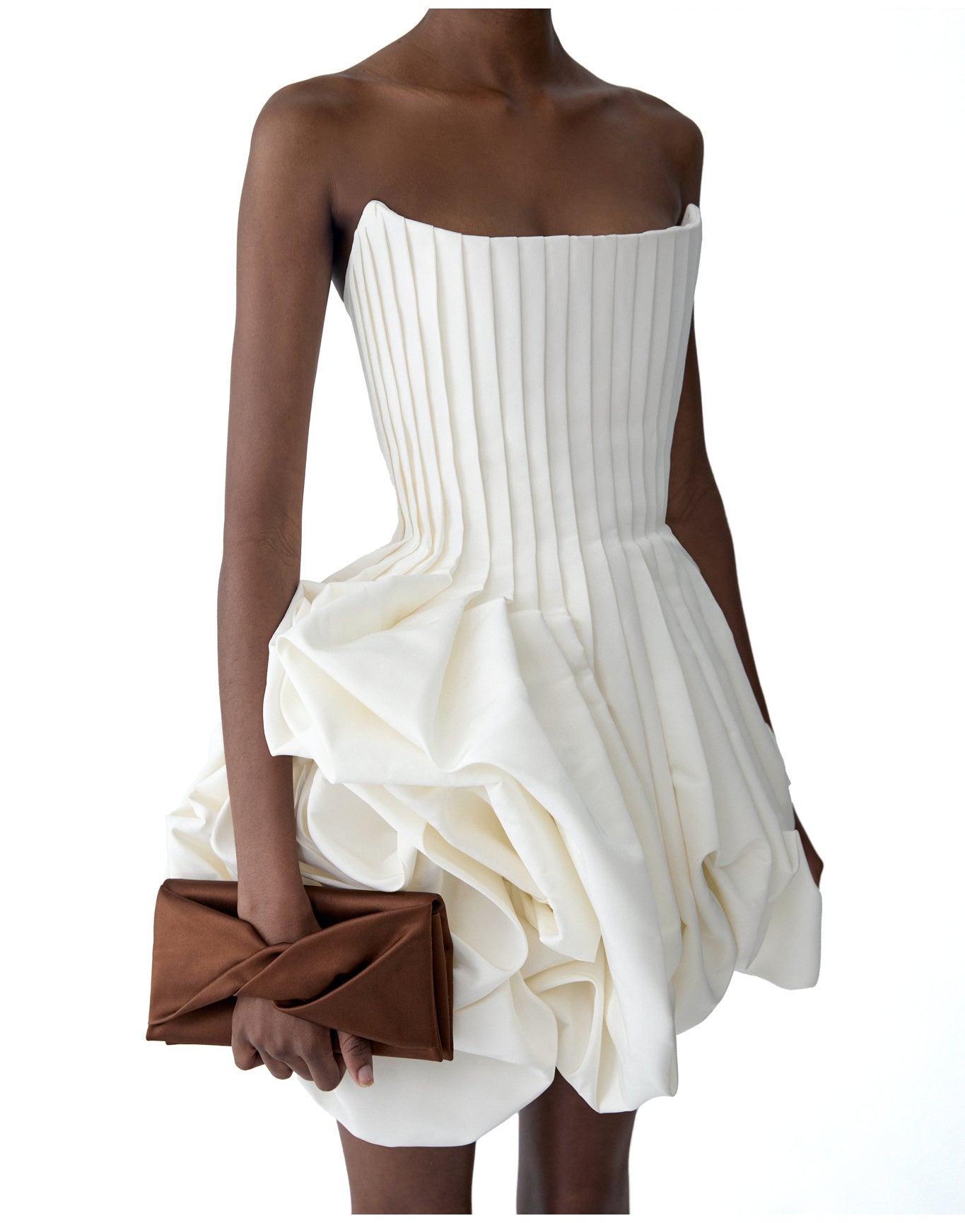 Pleated Draped Mini Dress | White