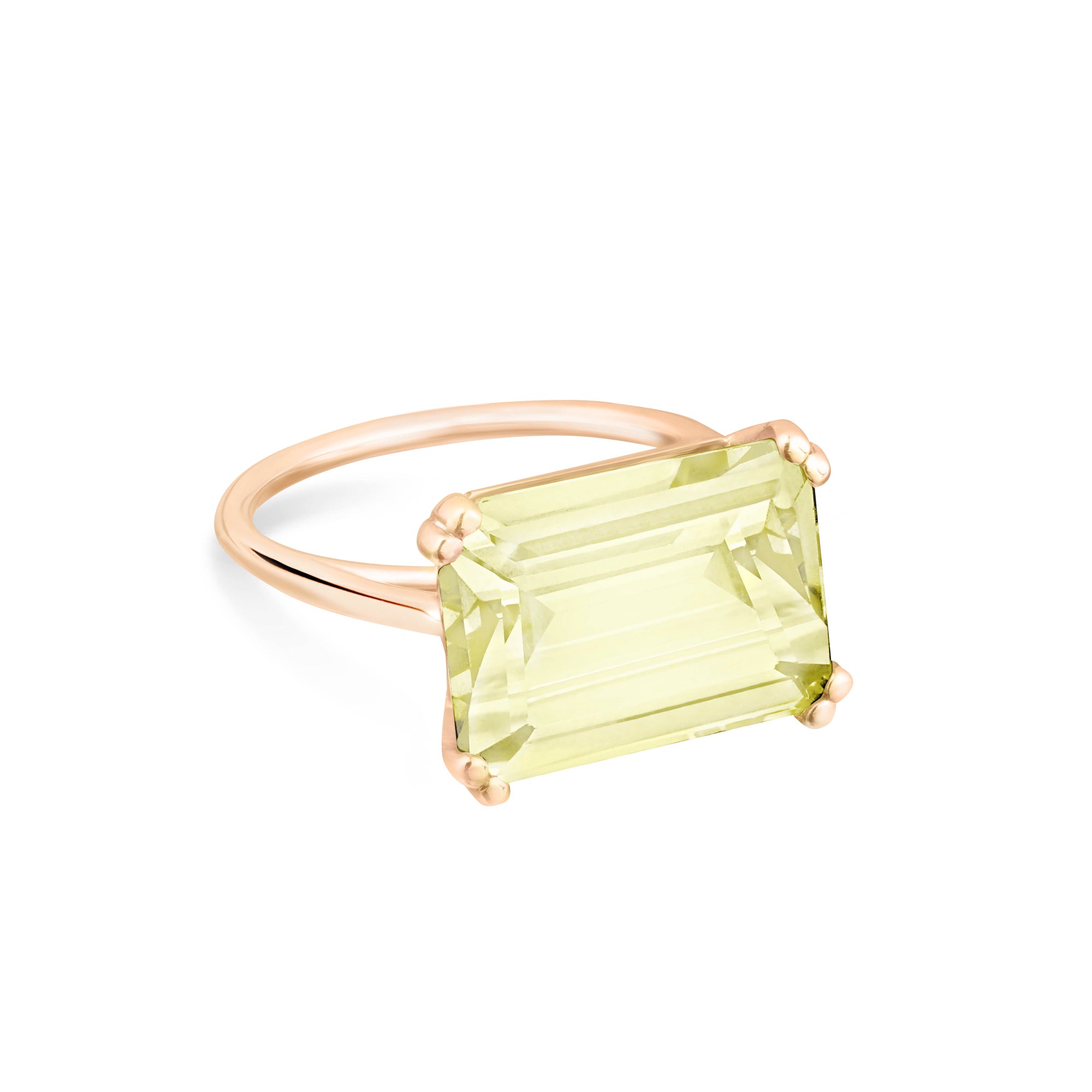 Cocktail Horizontal Lemon Quartz Ring | 18K Rose Gold