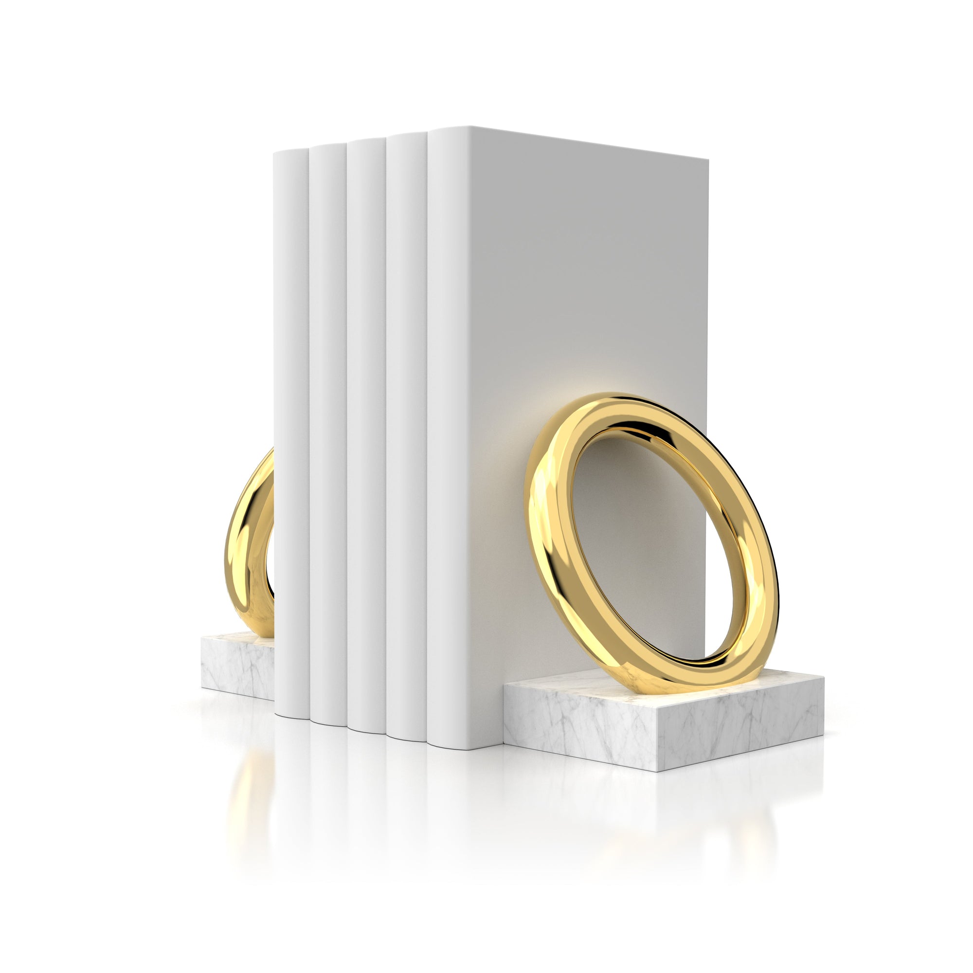 Ring Bookends | Gold-Plated Stainless Steel | Italian Carrara Marble | Set of 2