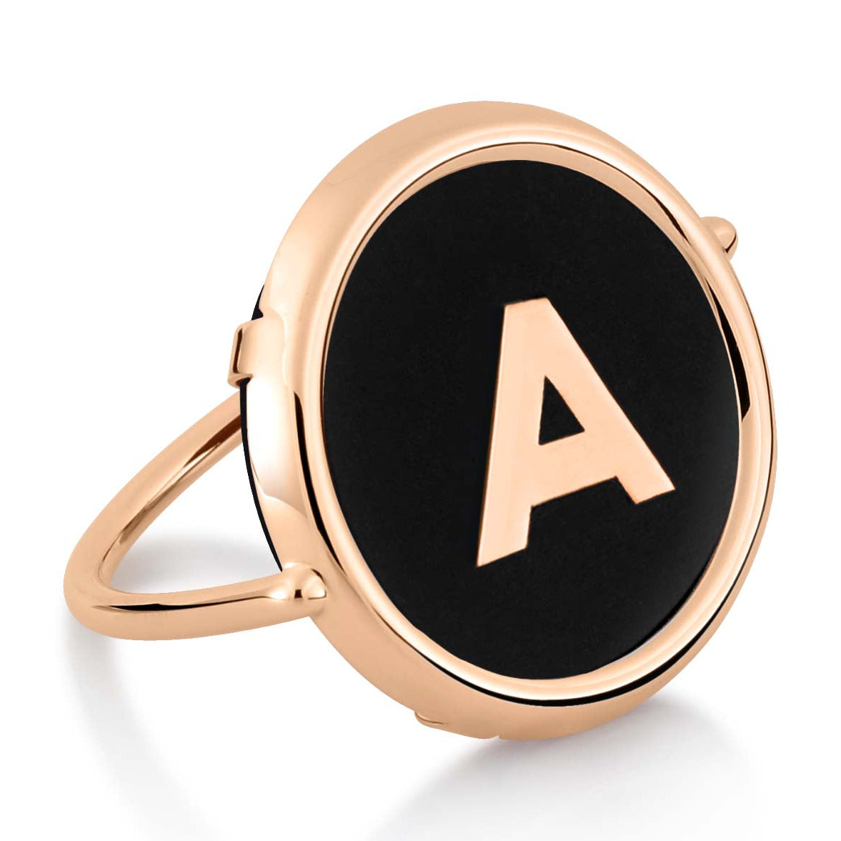 A | Initial Onyx Disc Ring | 18K Rose Gold