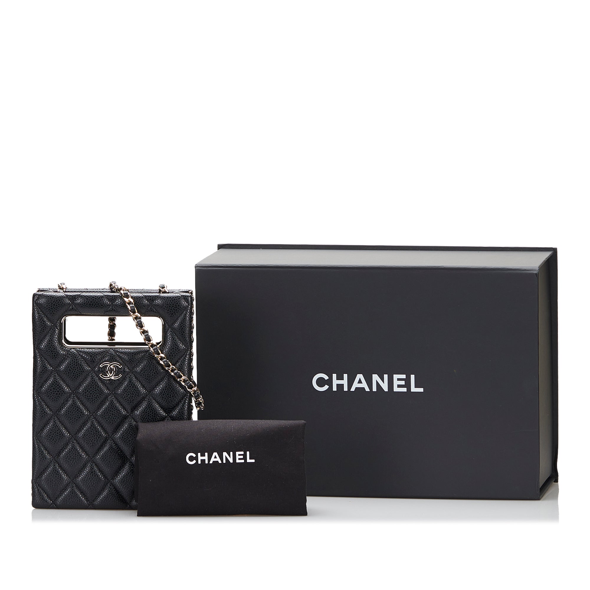 Chanel | Pre-Owned Mini Caviar Chain Around Cut Out Evening Bag | Black
