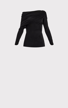 Ruched Jersey Off Shoulder Top | Black