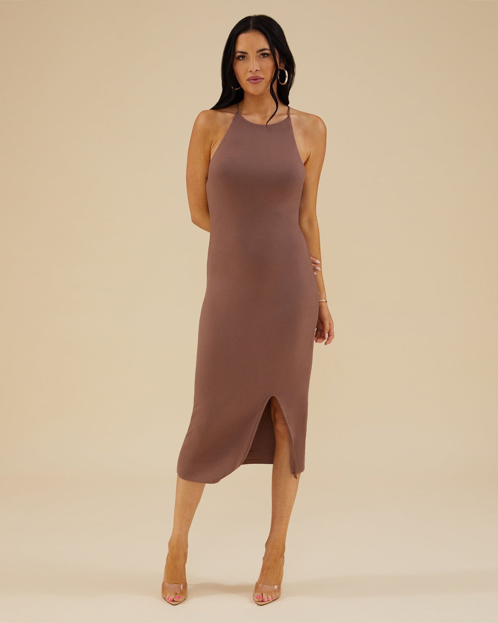 Slit Front Midi Dress | Chocolate Malt