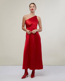 One Shoulder Slit Midi Dress | Cherry Red