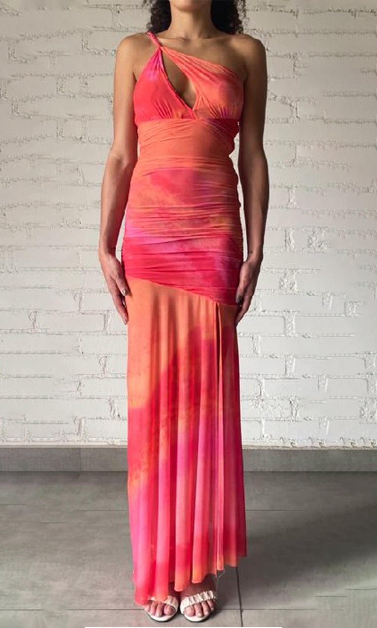 Womens | Amber Power Mesh Long Dress | Orange/Yellow