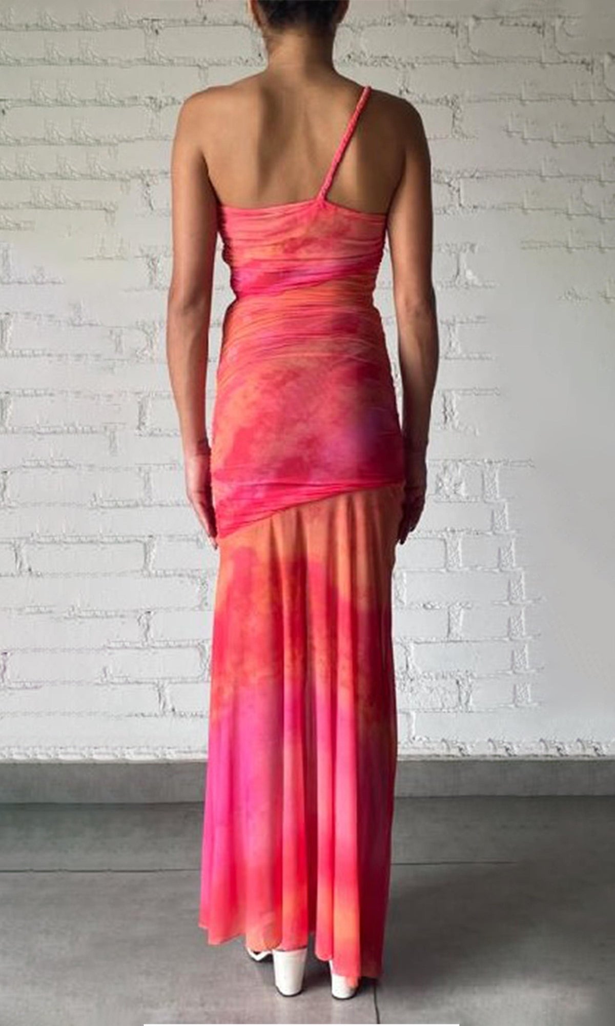 Womens | Amber Power Mesh Long Dress | Orange/Yellow