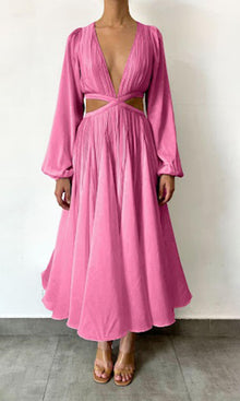 Womens | Bree Polyester Satin Long Dress | Pink