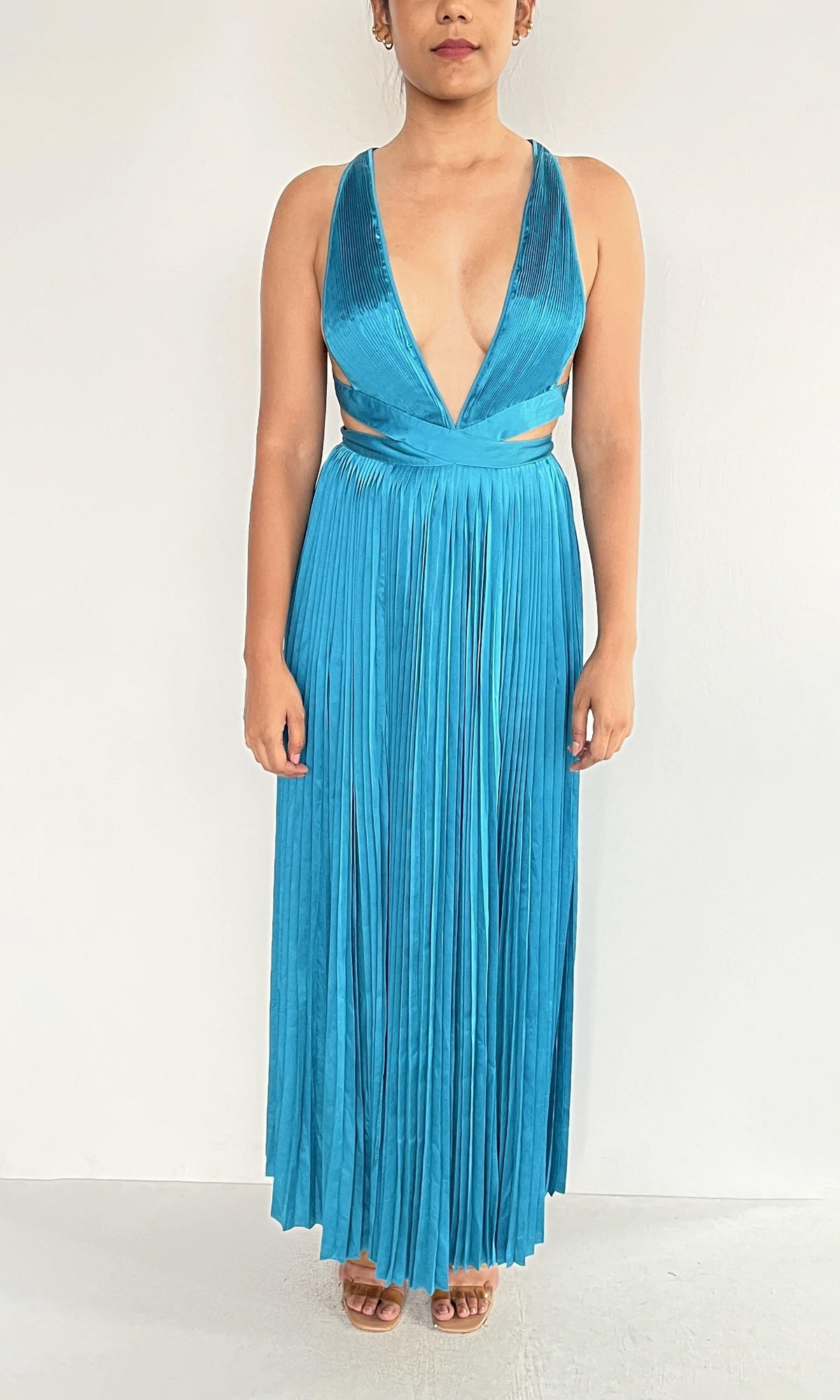 Womens | Bree Polyester Satin Long Dress | Teal