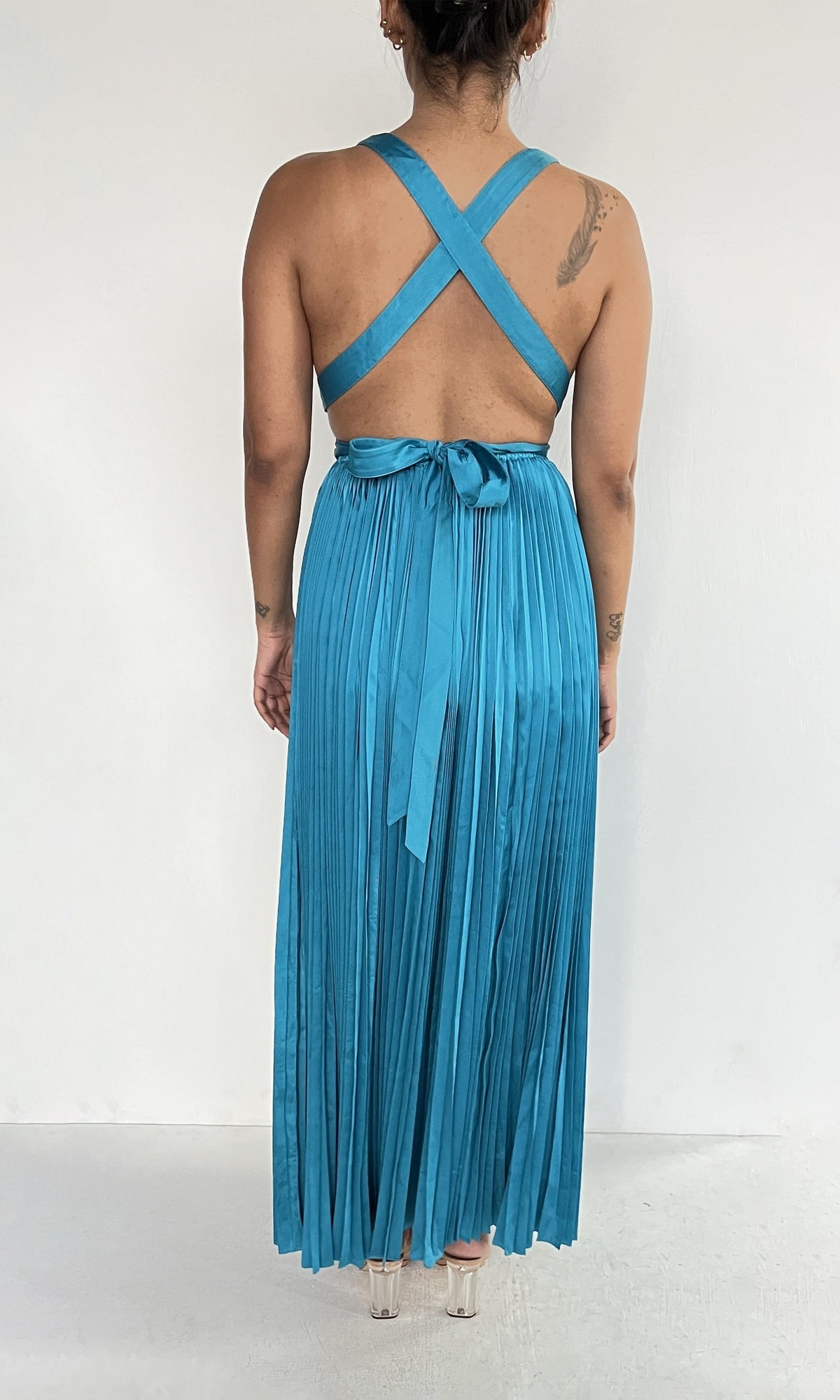 Womens | Bree Polyester Satin Long Dress | Teal