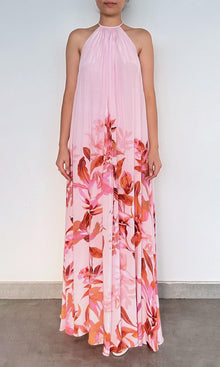 Womens | Cai Viscose Natural Crepe Long Dress | Pink Multi