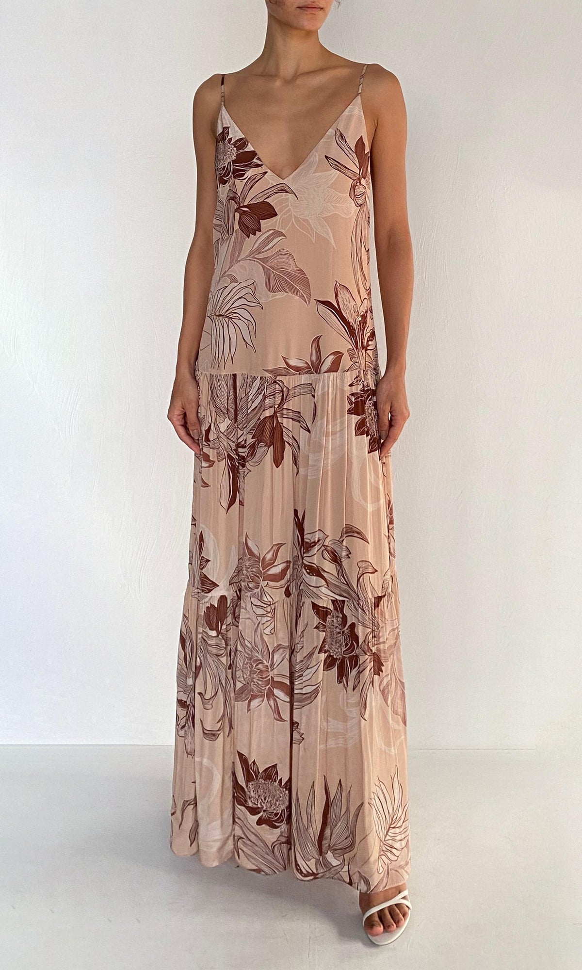 Womens | Cali Viscose Natural Crepe Long Dress | Beige