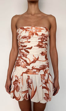 Rococo Sand | Ciro Thin Linen Cotton Bubble Hem Mini Dress | Beige Brown