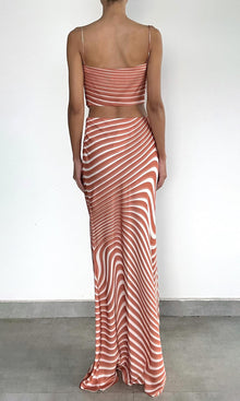 Rococo Sand | Czar Polyester Satin Lycra Maxi Skirt | Off-White Brown