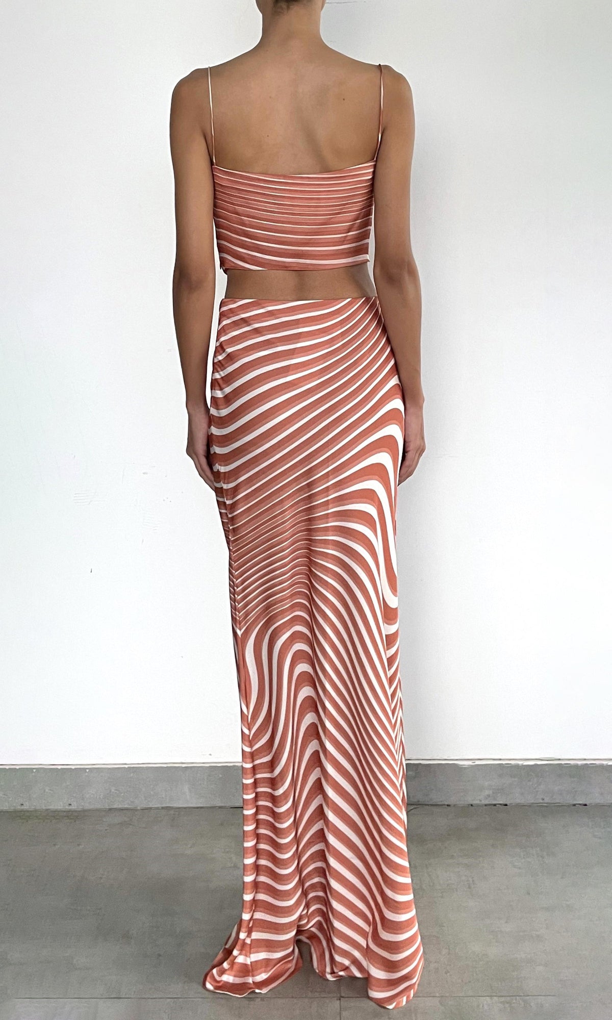 Rococo Sand | Czar Polyester Satin Lycra Maxi Skirt | Off-White Brown