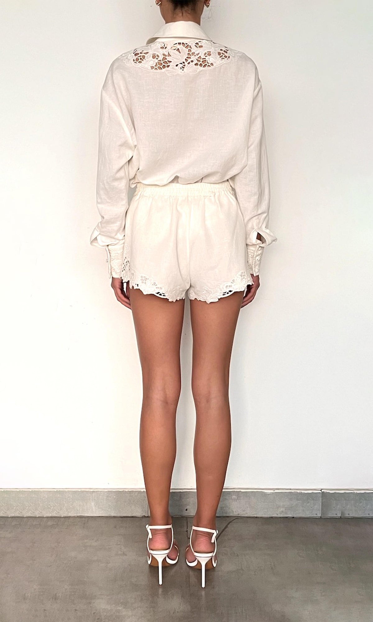 Womens | Eli Thin Linen Cotton Embroidered Shorts | White