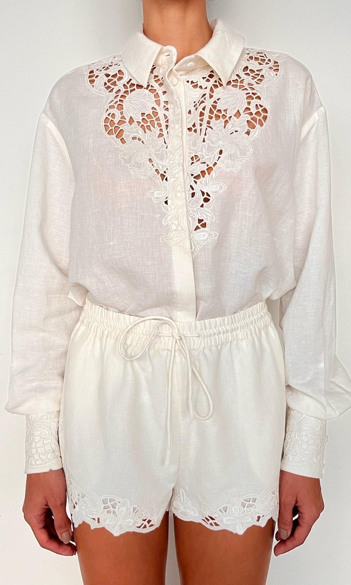 Womens | Eli Thin Linen Cotton Embroidered Shorts | White