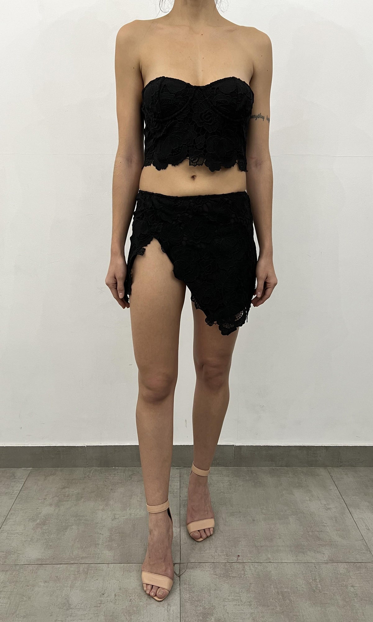 Womens | Eliza Polyester Chemical Lace Short Skirt | Black
