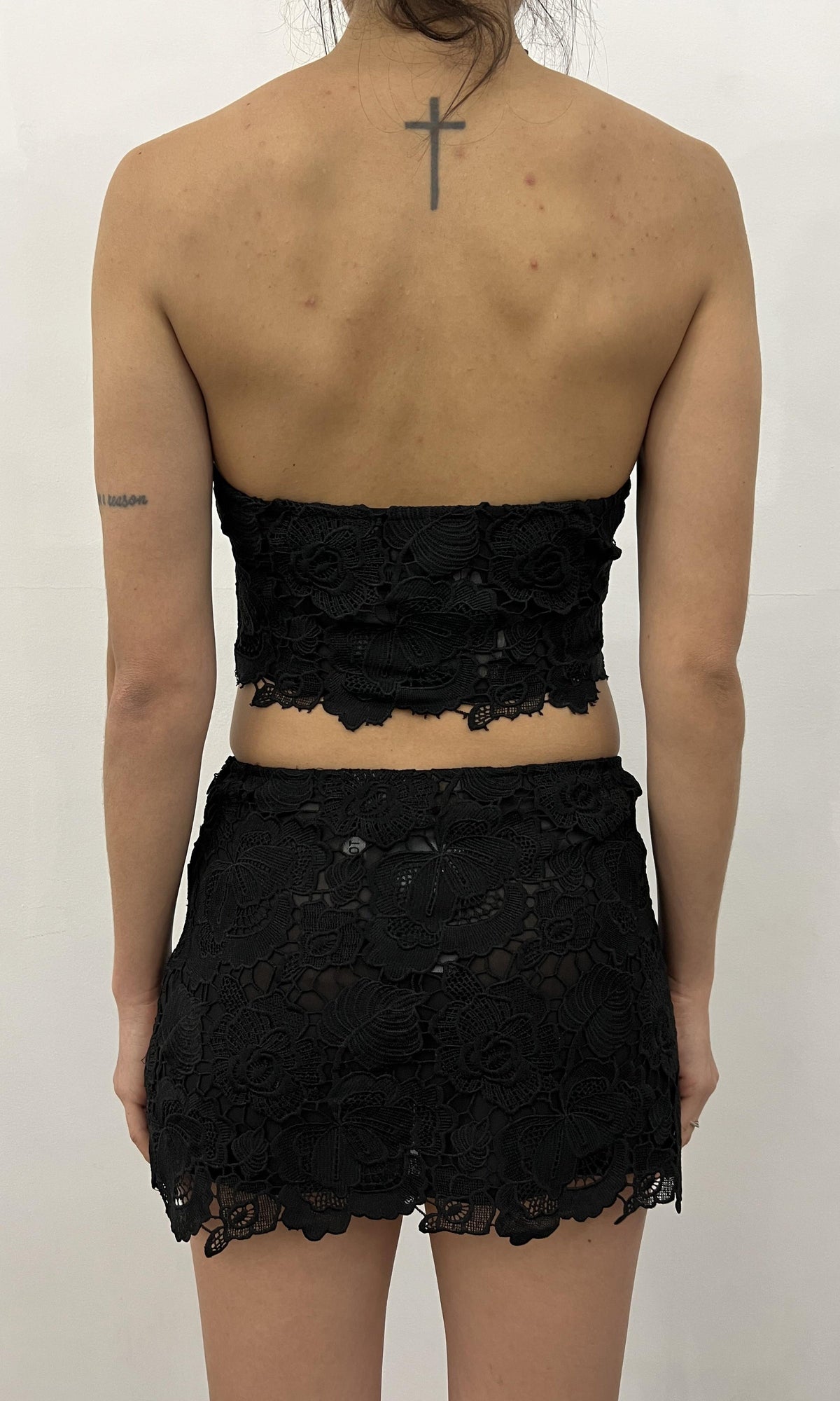 Womens | Eliza Polyester Chemical Lace Short Skirt | Black
