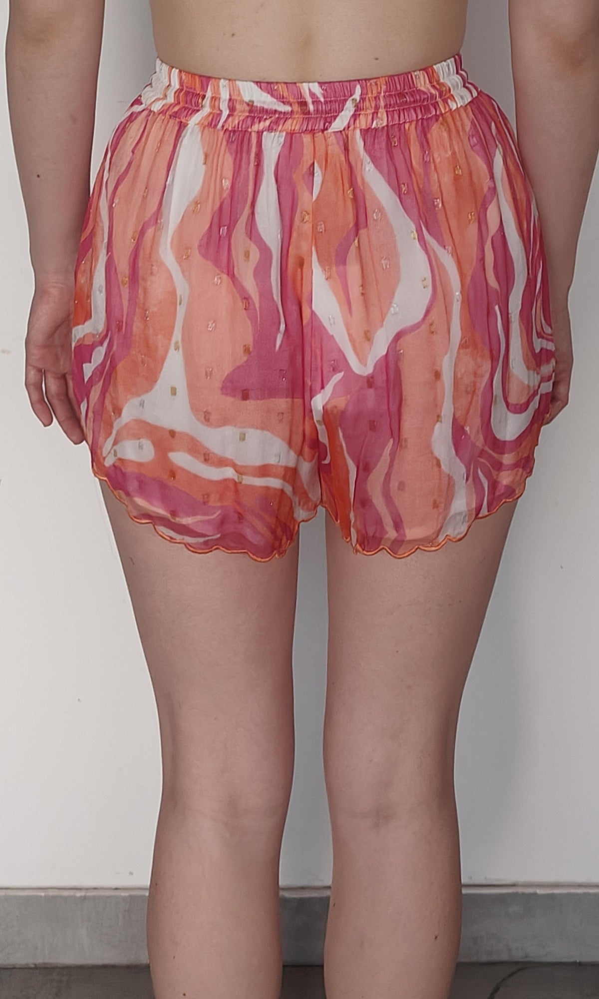 Womens | Emily Viscose Chiffon Gold Dobby Shorts | Pink Multi