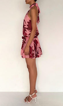 Rococo Sand | Eve Viscose Flat Chiffon Mini Dress | Pink Burgundy