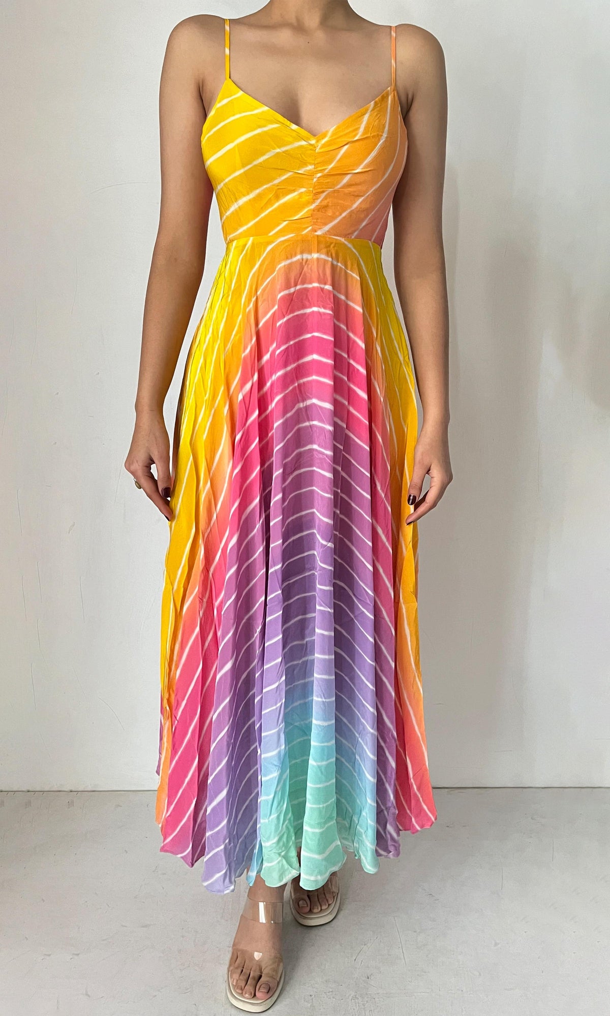 Womens | Evie Tanish Crepe Long Dress | Rainbow