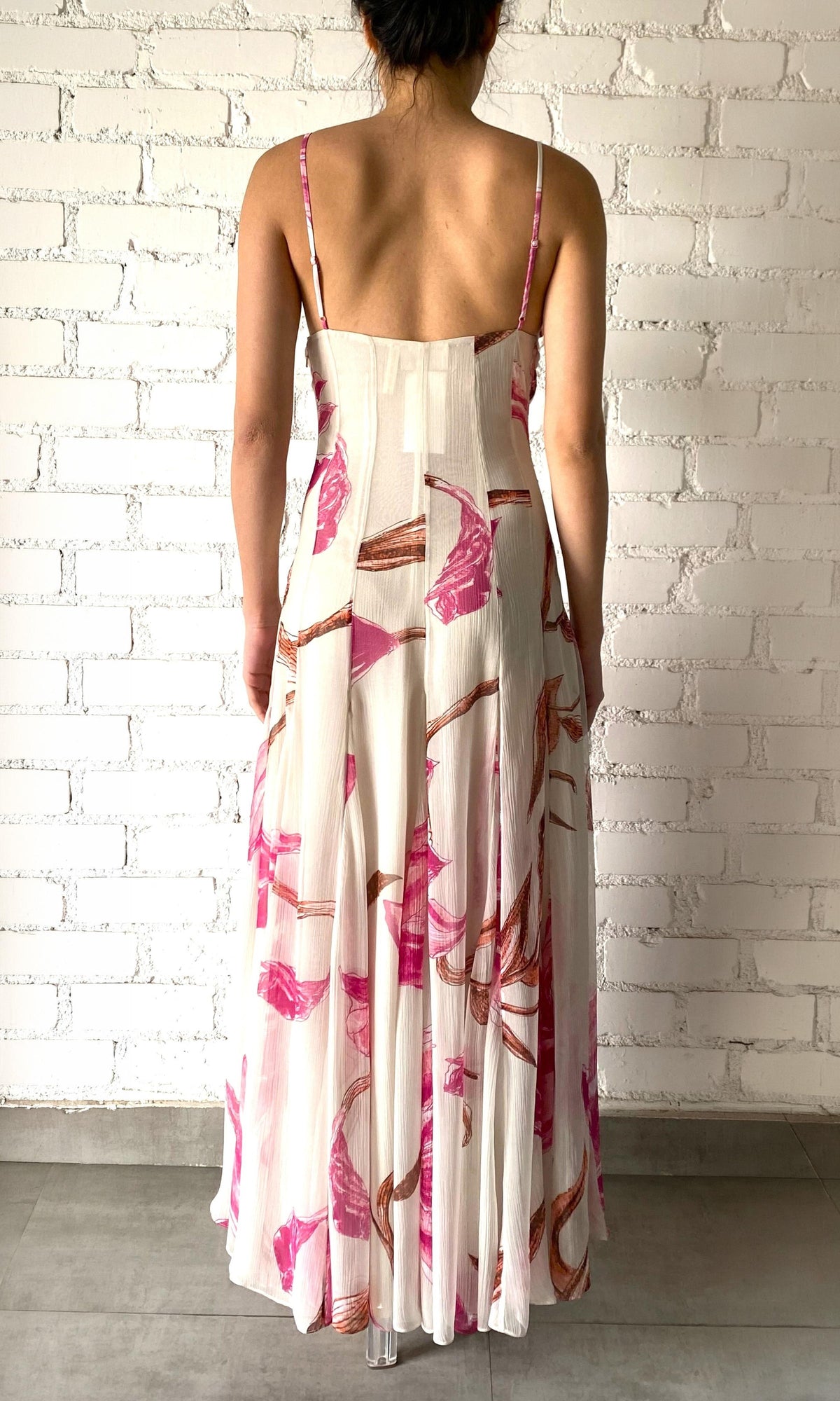 Womens | Grace Polyester Crinkle Chiffon Maxi Dress | White Pink