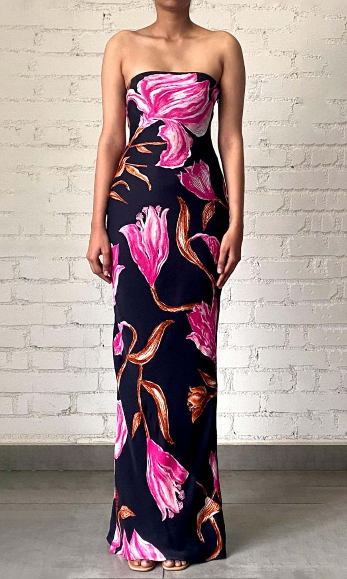 Womens | Grace Polyester Crepe Long Dress | Black