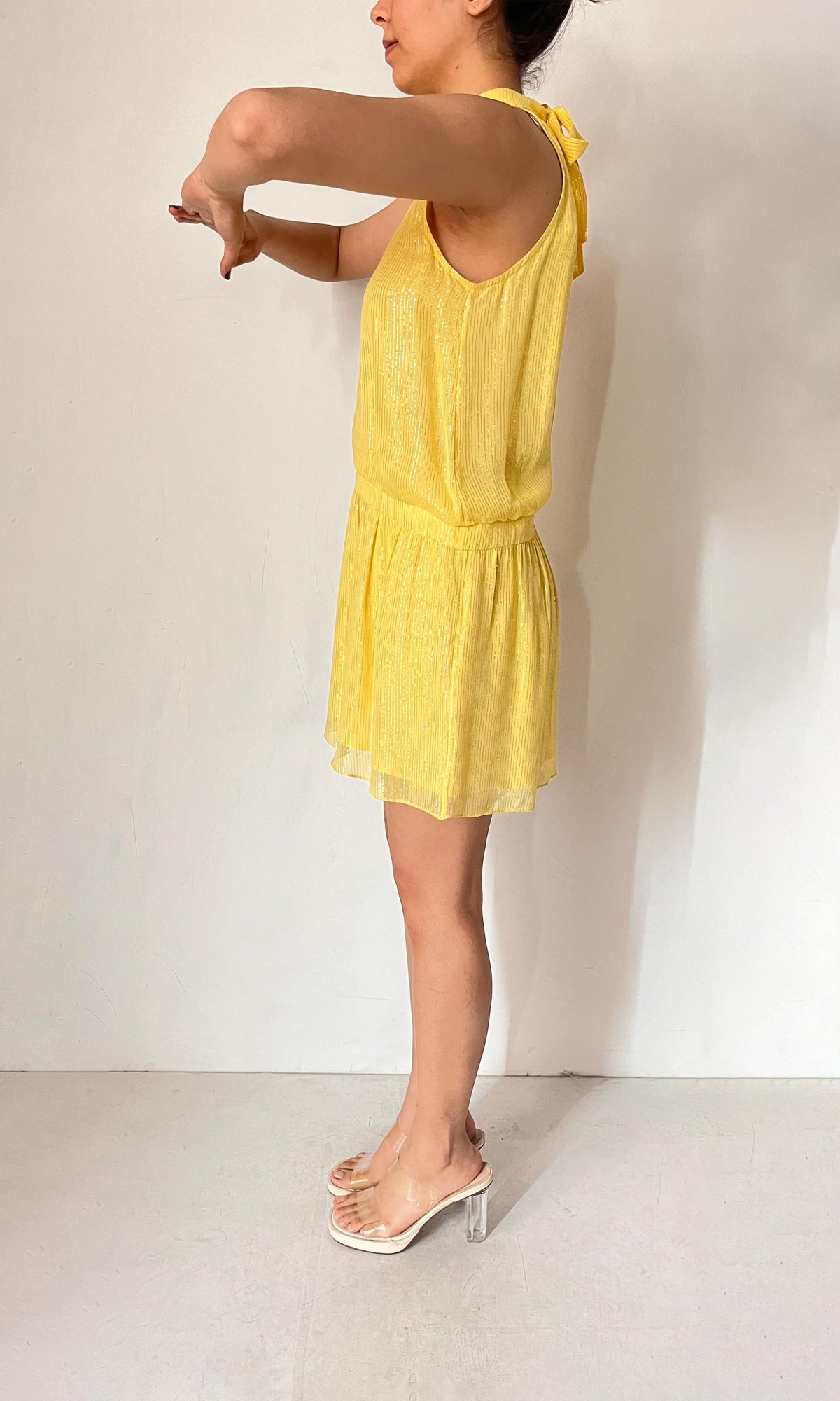 Womens | Inv Viscose Georgette Lurex Short Dress | Yellow