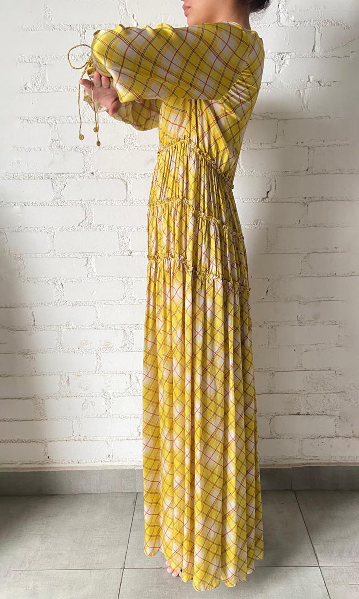 Womens | Inv Polyester Satin Long Dress | Yellow Multi