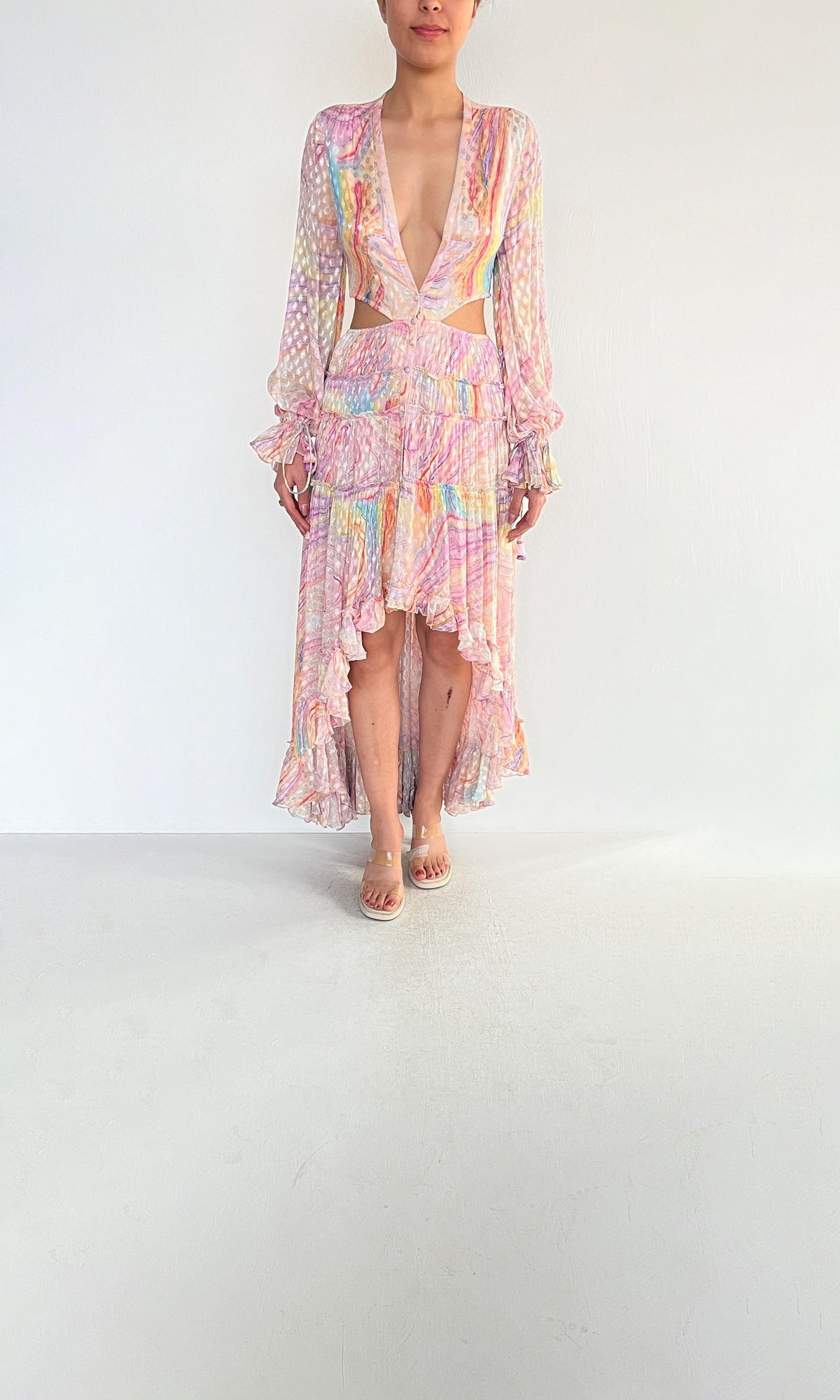 Rococo Sand | Inv Viscose Crepe Jacquard Long Dress | Multicolor