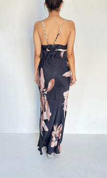 Womens | Inv Polyester Satin Long Dress | Black Beige