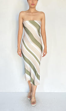 Rococo Sand | Inv Polyester Satin Midi Dress | White Green