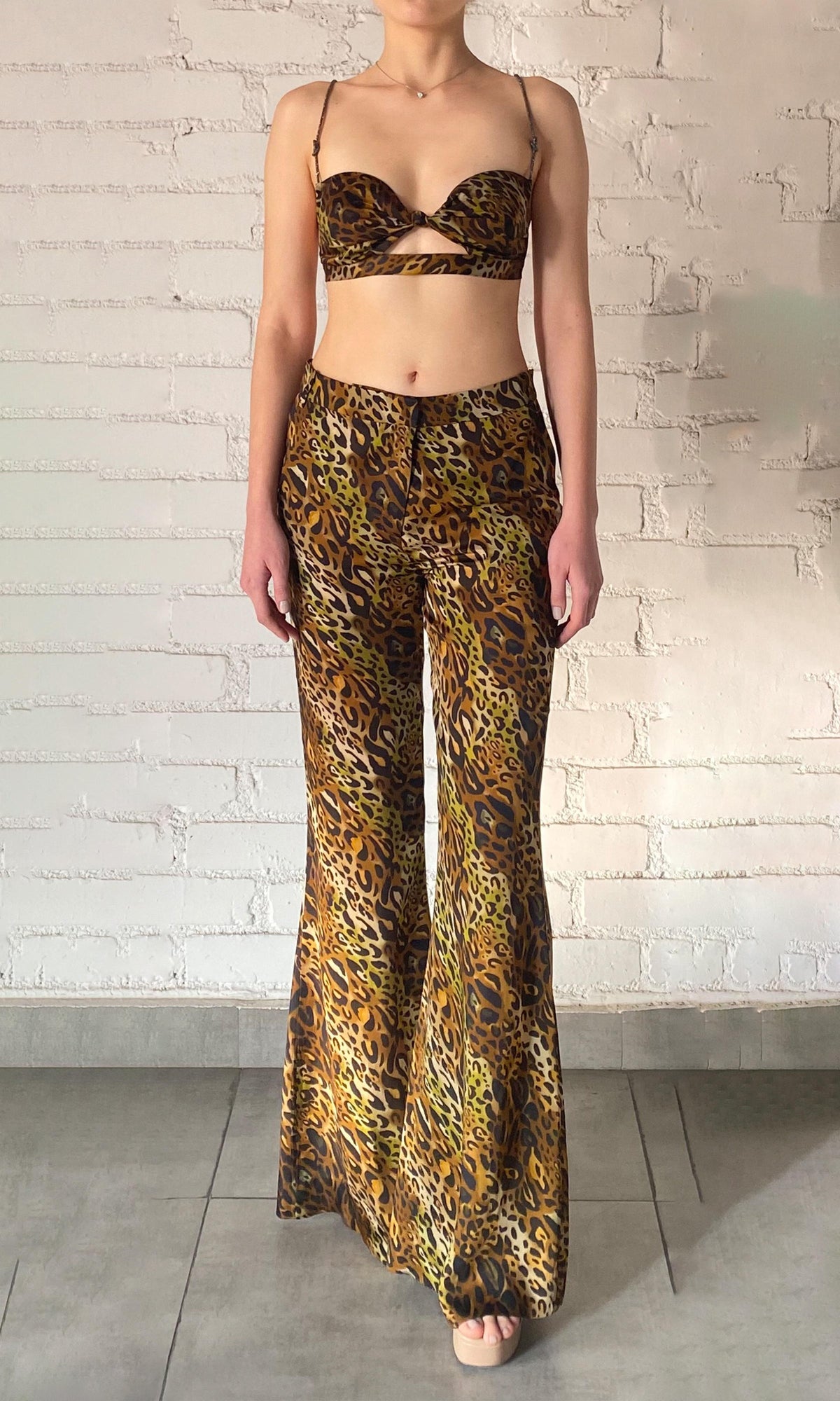Rococo Sand | Kye Viscose Satin Bralette | Black Brown Multi