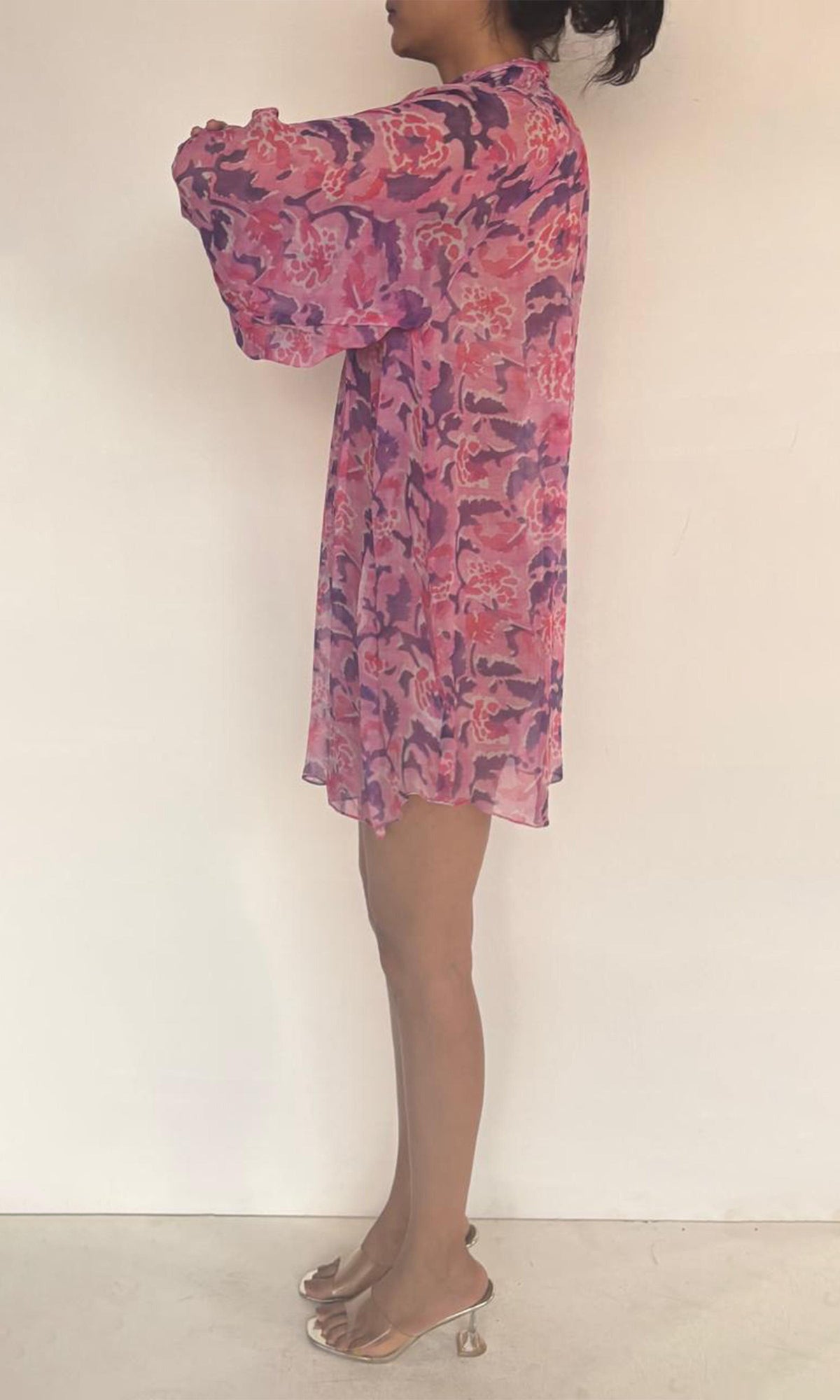 Womens | Lei Viscose Crinkle Chiffon Short Dress | Pink