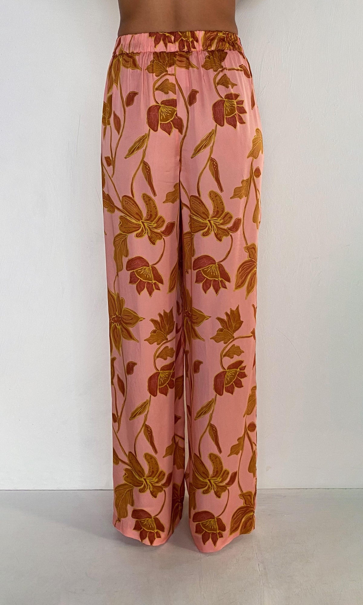 Womens | Mae Bemberg Cupro Satin Elasticated Pyjama Pants | Peach