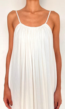 Womens | Myril Cotton Double Cloth Gauze Embroidered Tier Scoopneck Maxi Dress | White Terracotta