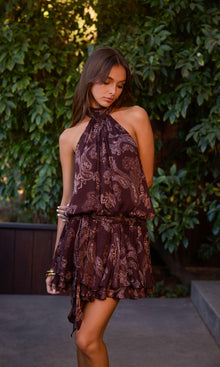 Womens | Orla Viscose Flat Chiffon Mini Dress | Brown Beige