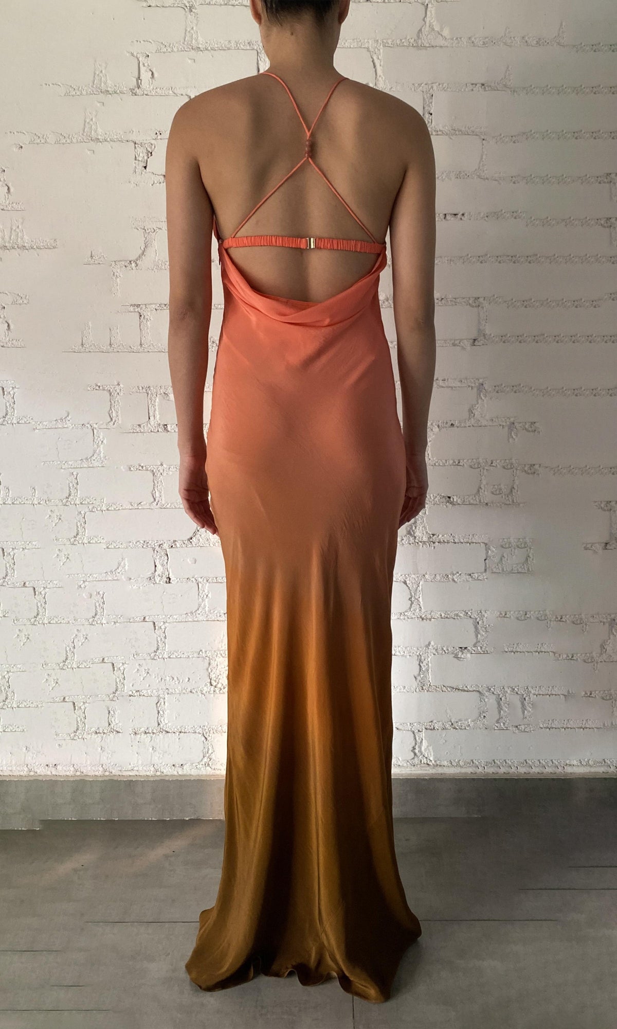 Rococo Sand | Rae Viscose Crepe Long Dress | Pink/Brown Ombre