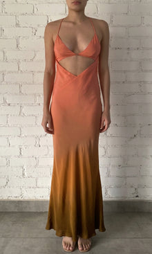 Rococo Sand | Rae Viscose Crepe Long Dress | Pink/Brown Ombre