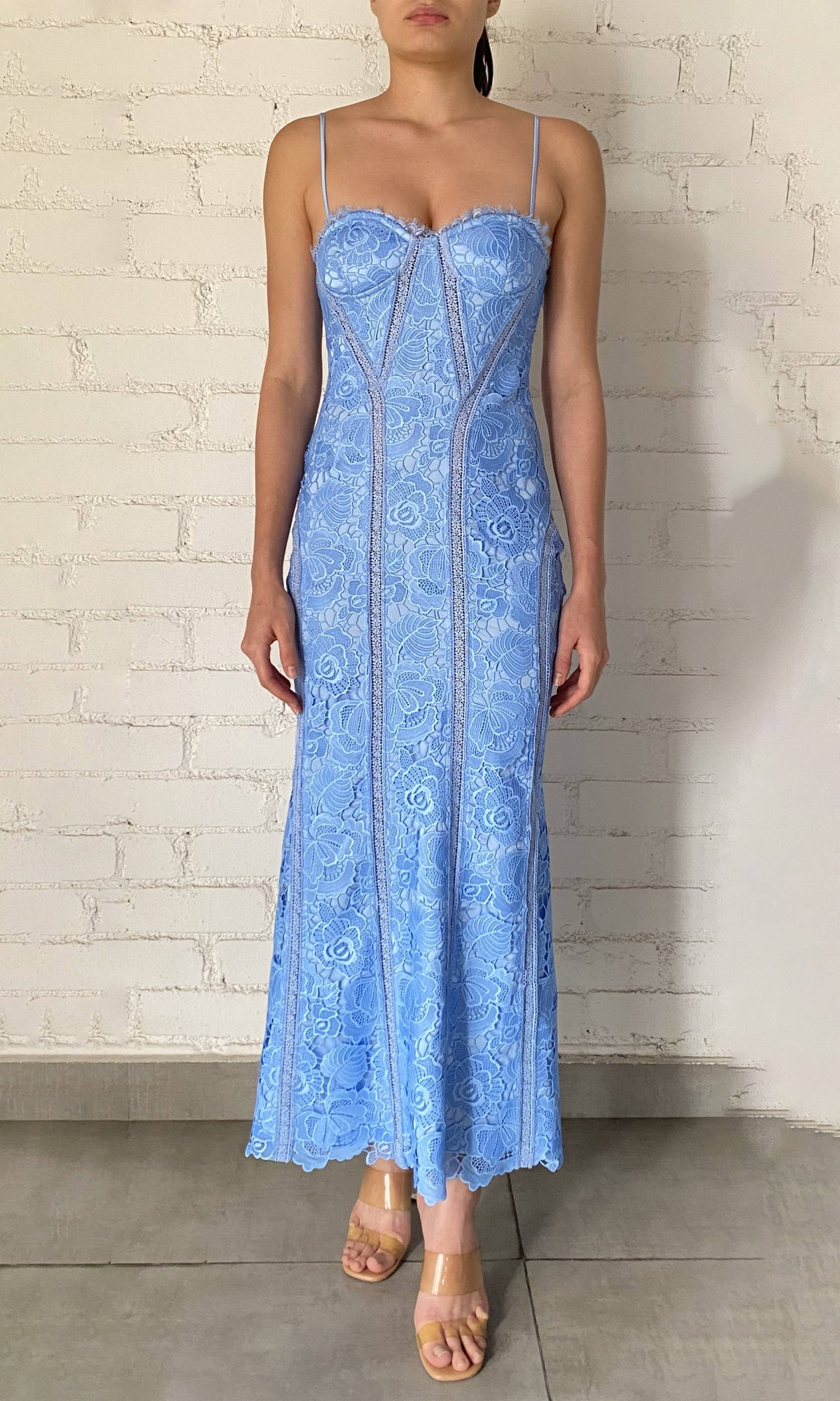 Rococo Sand | Rain Chemical Lace Midi Dress | Steel Blue