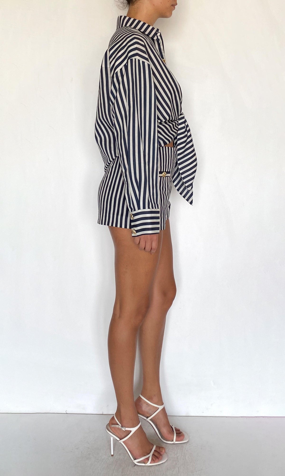 Womens | Riv Linen Cotton Front Tie Crop Shirt | Blue