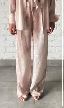 Rococo Sand | Ryan Polyester Satin Lycra Tie-Dye Pant | Light Brown