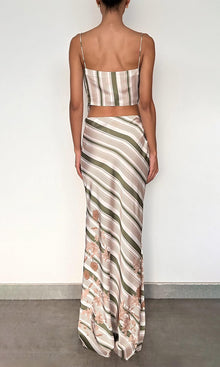 Womens | Taio Polyester Satin Lycra Maxi Skirt | Off-White Green