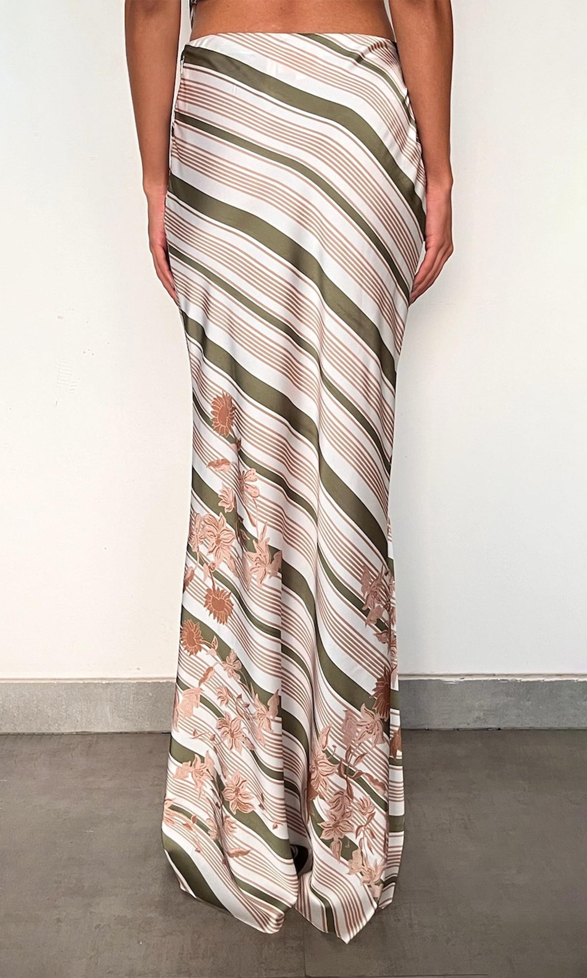 Womens | Taio Polyester Satin Lycra Maxi Skirt | Off-White Green