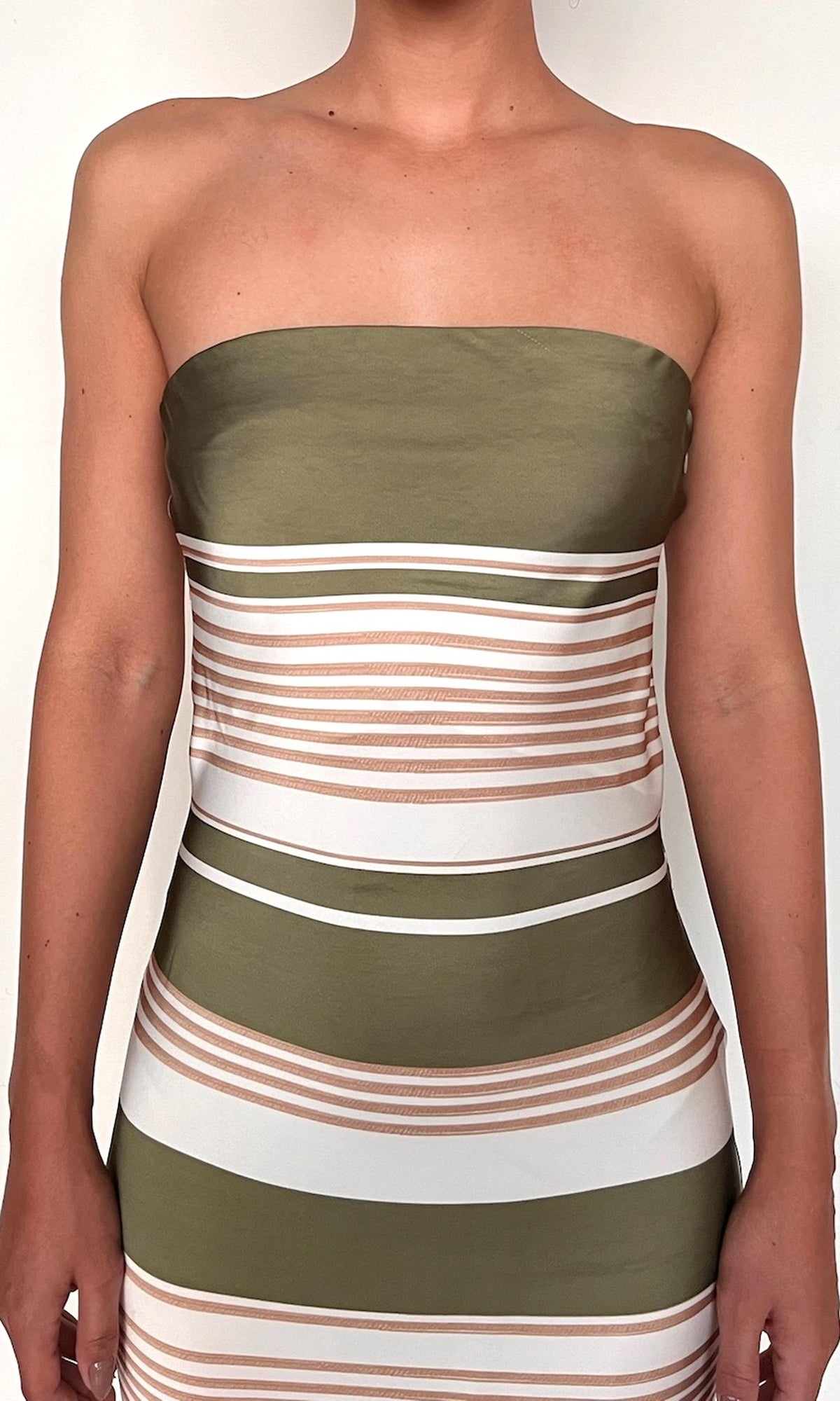 Womens | Taio Polyester Double Satin Strapless Midi Dress | Off-White Green