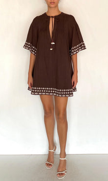 Womens | Taz Double Gauze Pintuck Detail Mini Dress | Brown