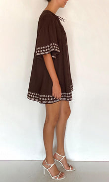 Womens | Taz Double Gauze Pintuck Detail Mini Dress | Brown